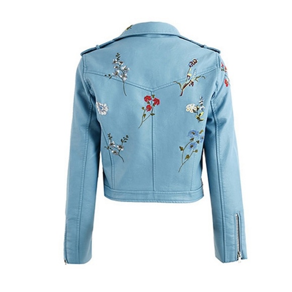 NWT Embroidered Vegan Leather Jacket - Picture 3 of 5